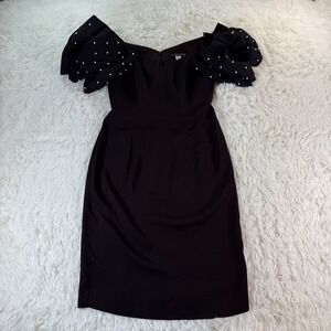 Vintage Late Edition Black Pearl Embellished Puff Sleeve Off Shoulder Dress XS